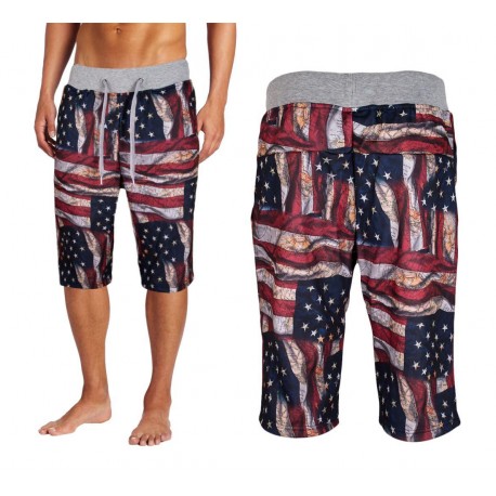 American US Flag Men's Drawstring Printed Jogger Shorts 6pc Pre-packed