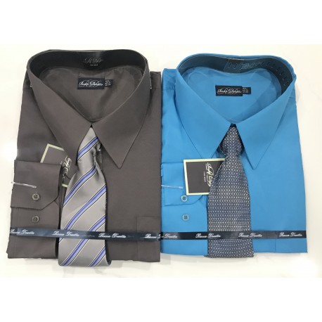 Wholesale Men "Big Size" Vittorino Long Sleeve Shirts with tie 6pc Pre-packed
